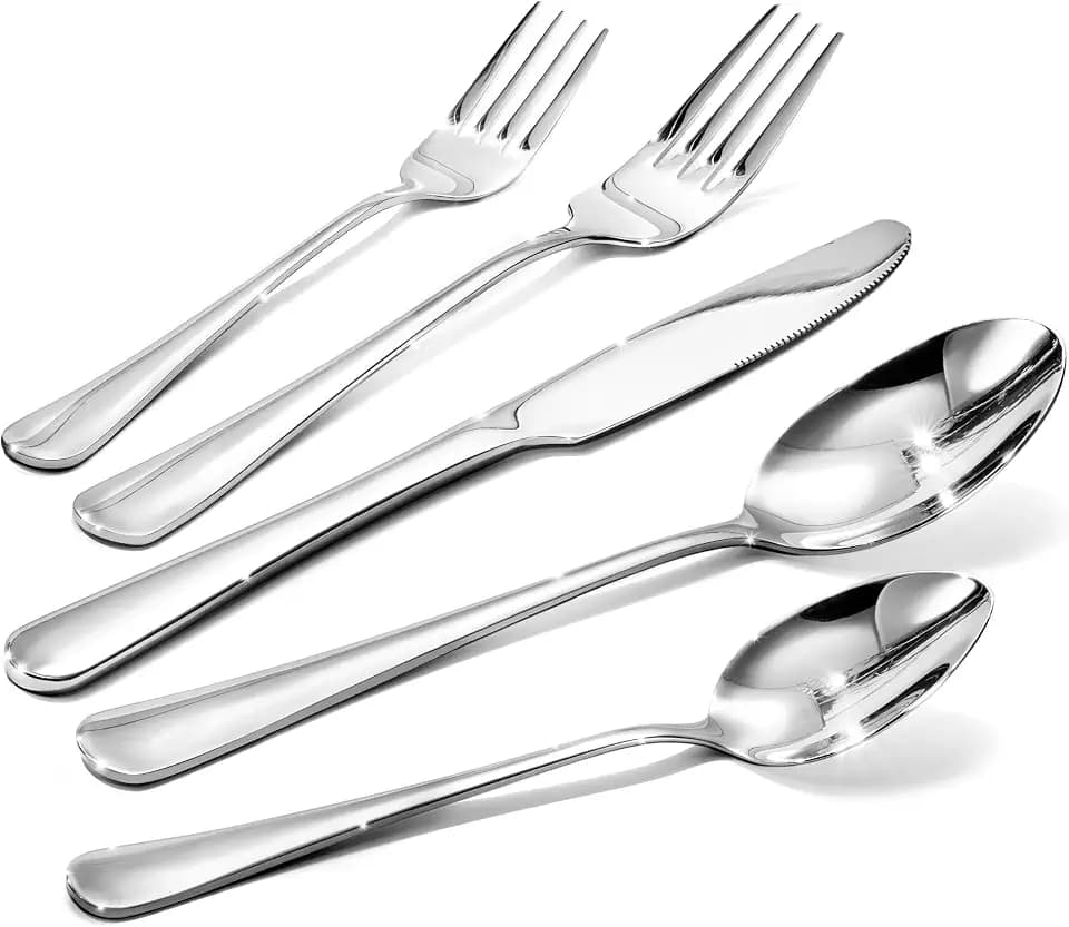 Silverware Set for 12, 60 Piece Heavy Duty 18/10 Stainless Steel Flatware Set, Mirror Polished Cutlery Utensils with Knives Forks & Spoons, Dishwasher Safe - HIKAA