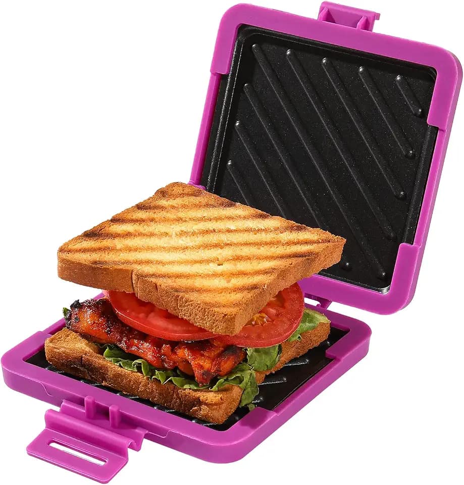 Microwave Toastie Sandwich Maker, Nonstick Plate Panini Maker, Versatile Wireless Small Toaster, Toastie Safe in Microwave Oven, Dishwasher Safe, Fast Cooking for Breakfast, Snacks, Purple