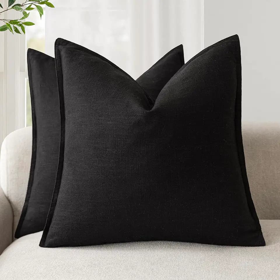 Foindtower Linen Solid Decorative Throw Pillow Covers 18x18 Inch Black
