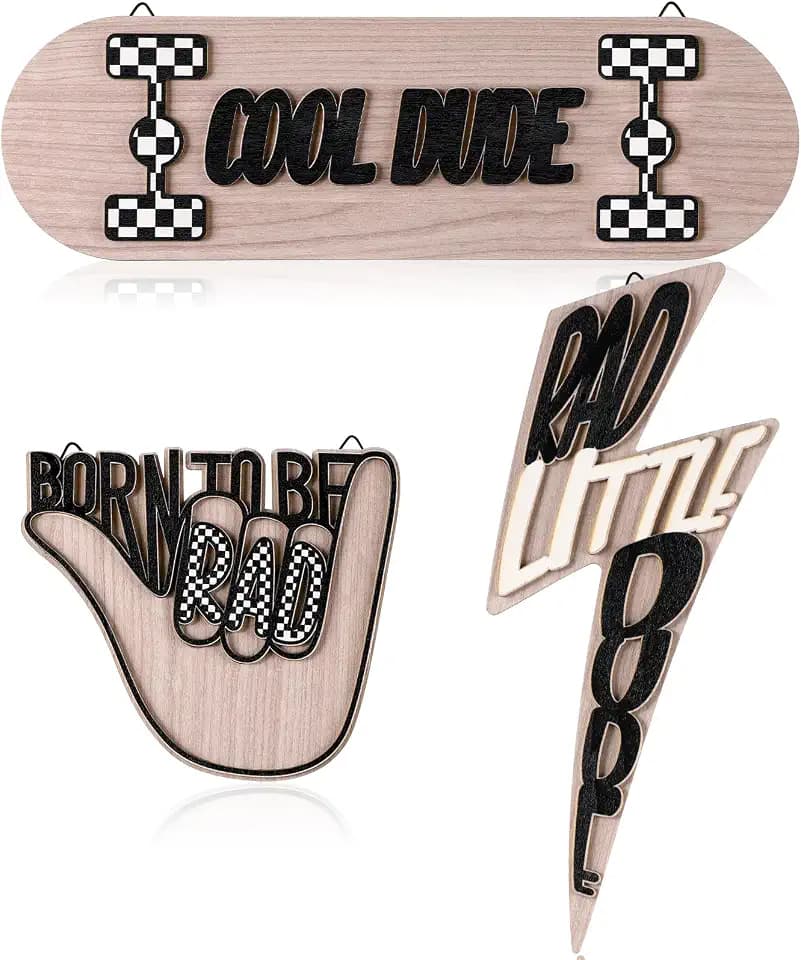 Briwooody 3 Pcs Wood Plaque Sign Rad Little Dude Wood Wall Hanging Tags