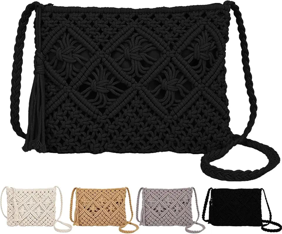 Peicees Crochet Summer Purse for Women Crossbody Woven Bag, Small