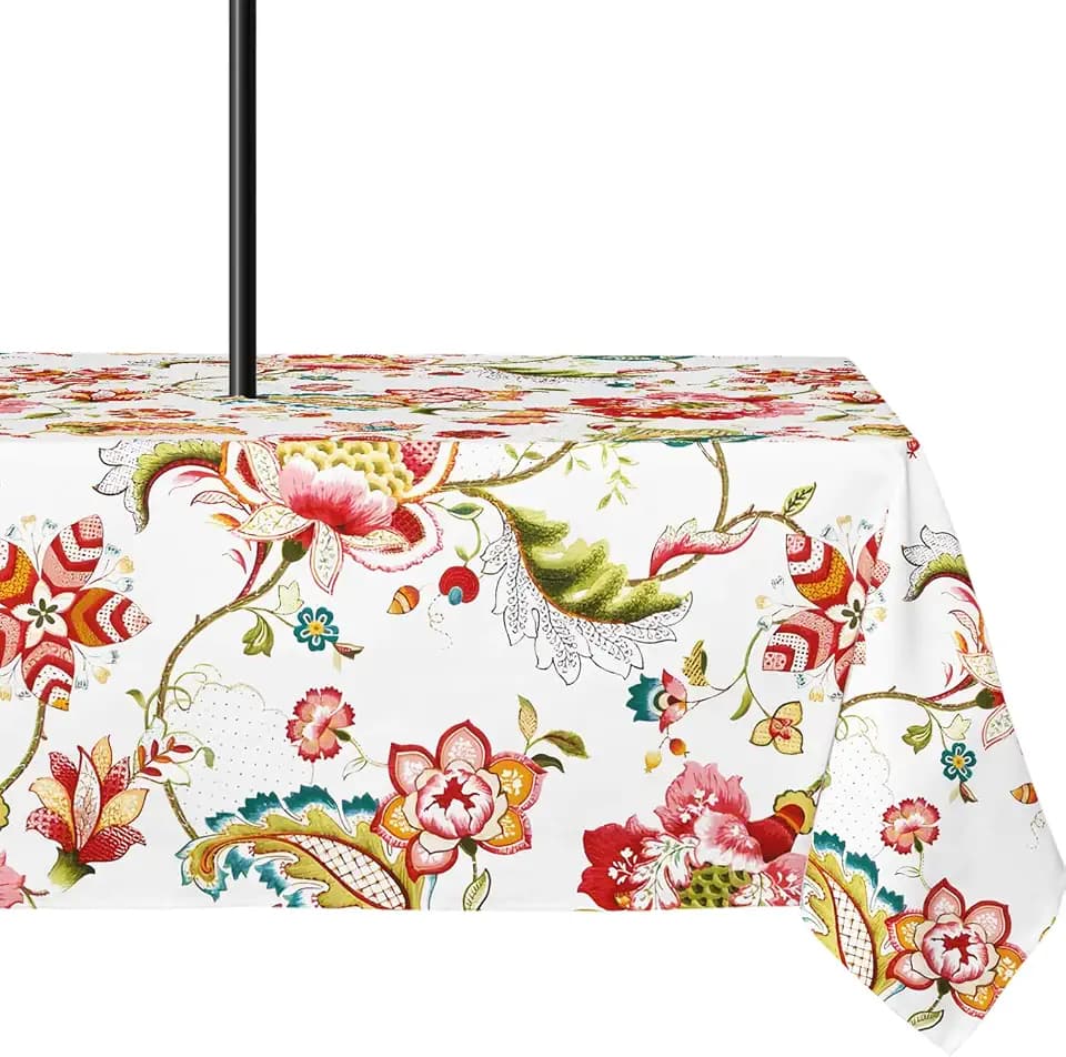 Yighty Outdoor Tablecloth with Umbrella Hole, 60x84 Inch, Boho Floral, Waterproof & Wrinkle-Resistant, Rectangular, Fits 36" x 60" to 48" x 72" Tables, Seats 6 to 8 People