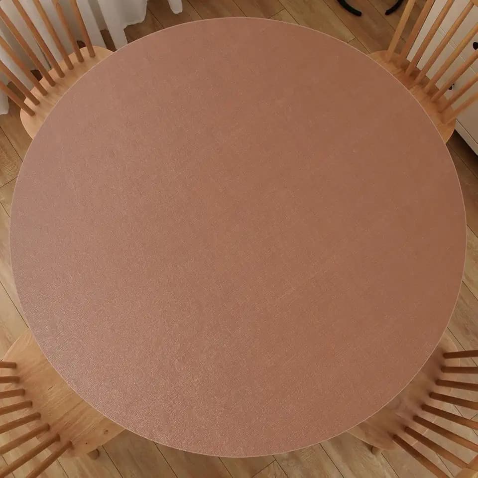 Round Fitted Tablecloth with Elastic Edge, Waterproof Plastic Table Cloth, Flannel Backed Vinyl Tablecloths Fits 57" - 65" Round Tables for Dining, Camping, Indoor and Outdoor, Dark Coffee