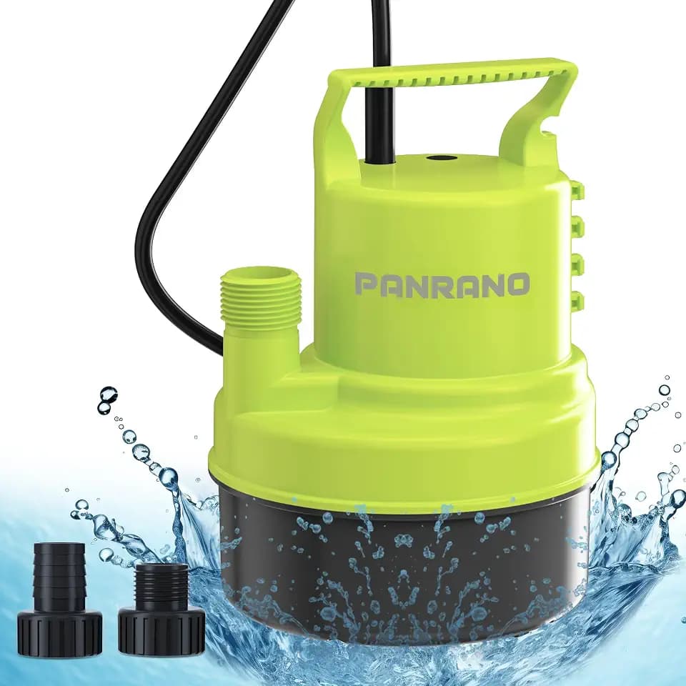 1/4 HP Submersible Water Pump 1500 GPH Portable Small Sump Pump For Pool Cover, Basements, Puddles, Gardens Ponds With 16.4 Ft Power Cord and Hose Adapters, Lemon Yellow