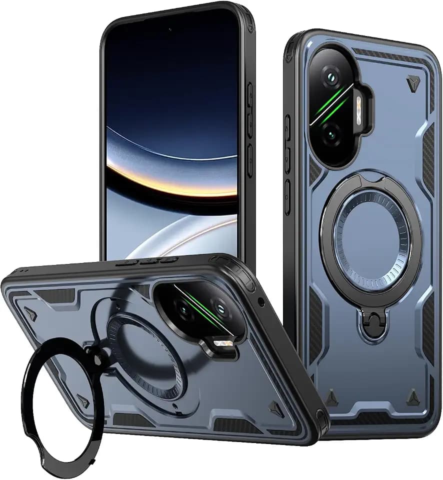 PanXCase Hülle für Xiaomi Poco F7 5G - Handyhülle Militär Panzerhülle 360° Metall Ring Ständer Magnetisch Stoßfest Puffer Armor Neu Schutzhülle (Blue)