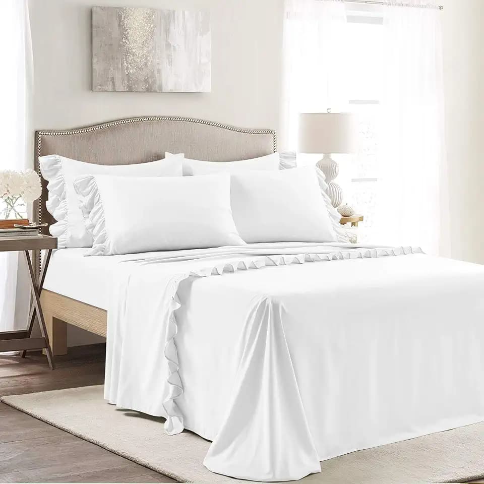 Lush Decor Reyna Ruffle Sheet Set 6 Piece Set Queen, White -Queen Sheets - White Bed Sheets - Queen Size Bed Sheet Set - Coquette Bedroom Decor