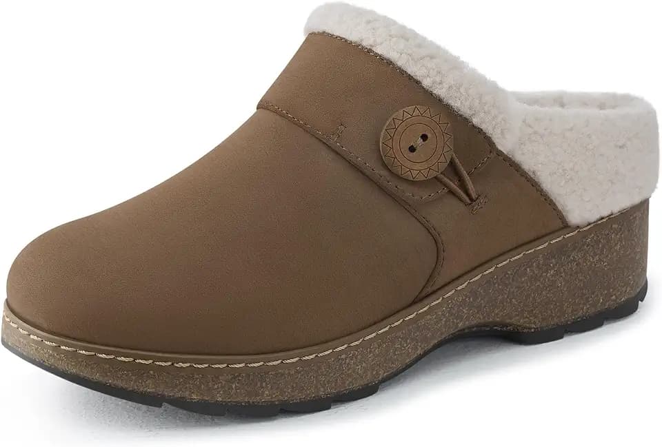 SHIBEVER Women Fluffy Clogs: Slip On Arch Support Comfort Closed Toe Mules