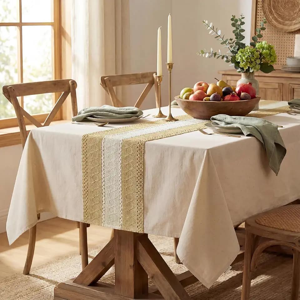 Horaldaily Burlap Brown Table Cloth, Heavy Weight, 60×84 Inch Rectangular