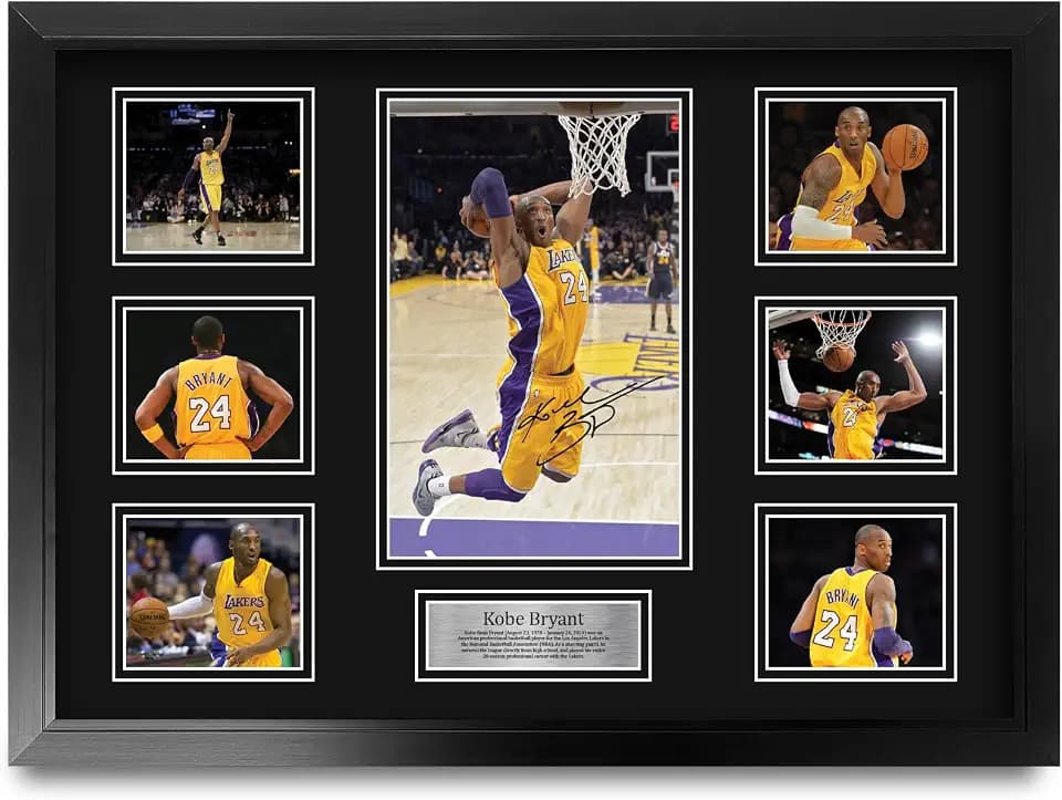 HWC Trading Kobe Bryant Gifts Printed Signed Autograph Presentation Display for Basketball Memorabilia Fans - A2 Framed