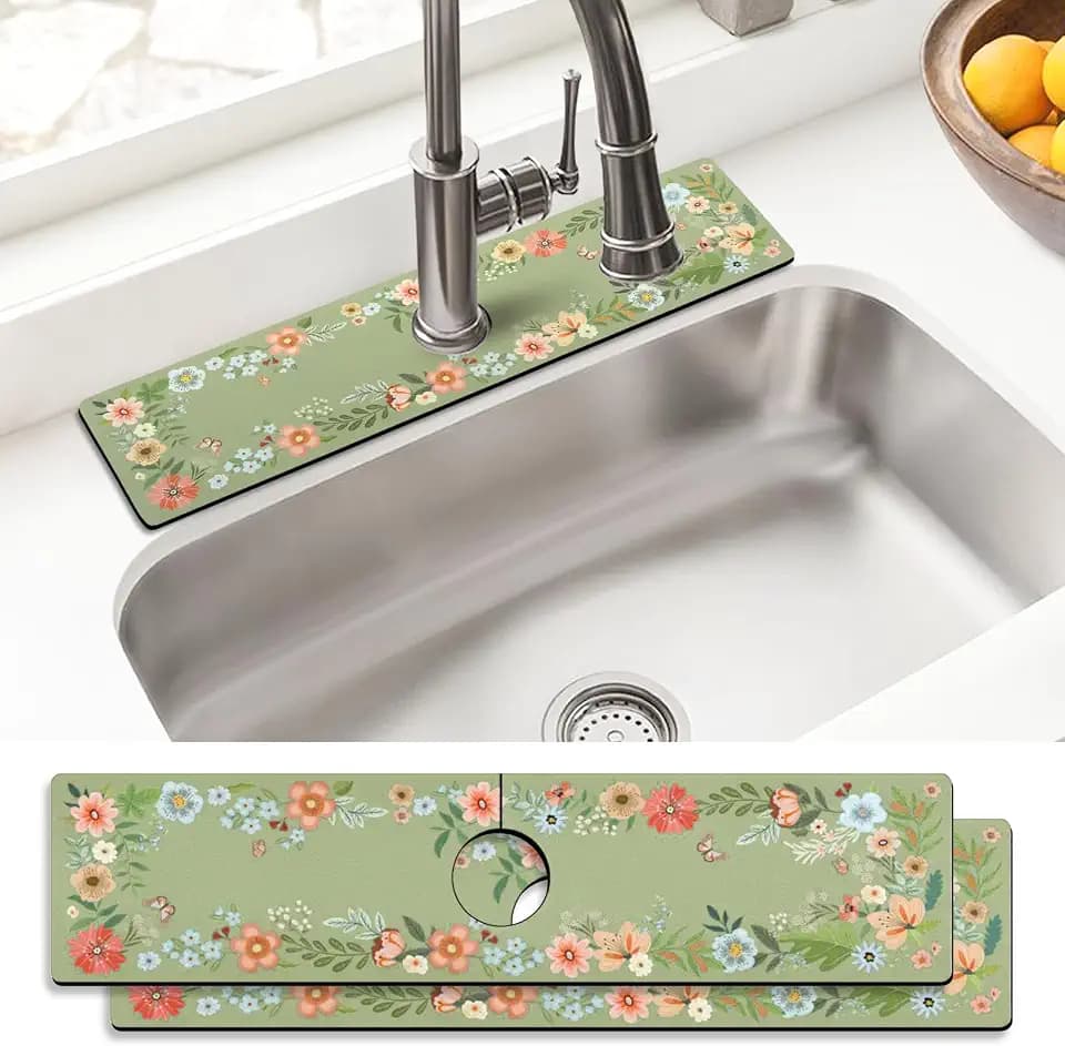Sink Faucet Absorbing Mat, 2 Pack Drying Mat Around Faucet Sink Splash Guard Behind Faucet Sinkmat For Kitchen Bathroom Island Rv 24 * 5.5 Inch (60 * 14 cm)