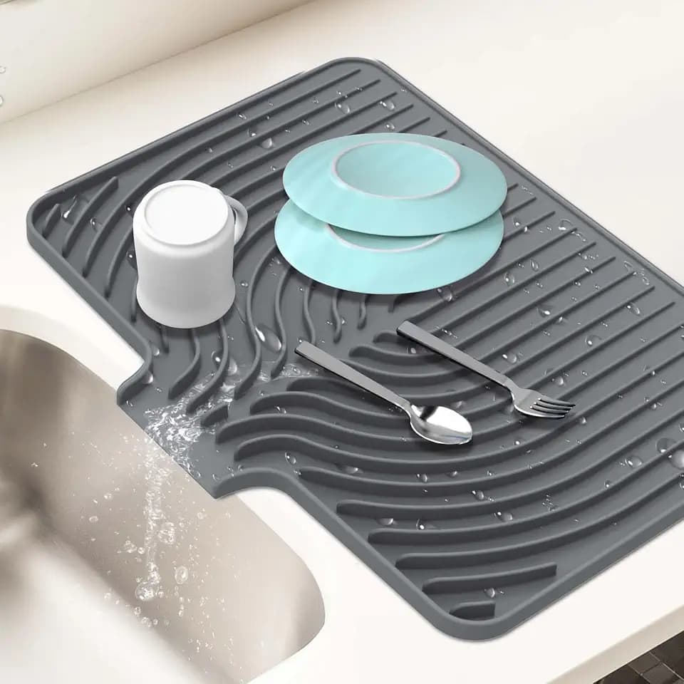 JACZZO Silicone Dish Drying Mat with Built-in Drain Lip, 18x11.8 inch