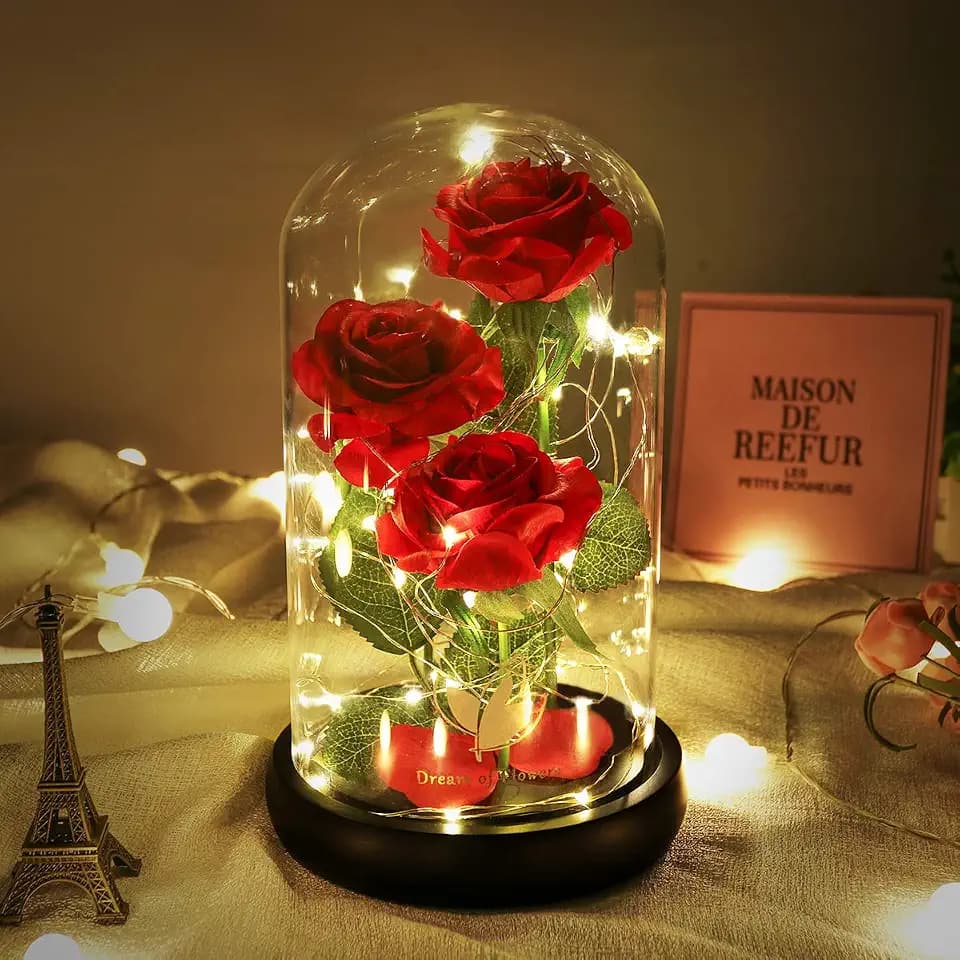 Beauty and The Beast Rose for Mom, Birthday Gifts for Women, Light Up Roses, Glass Dome Rose with LED Lights, Red Roses, Women's Gift for Mom Wife Grandmother