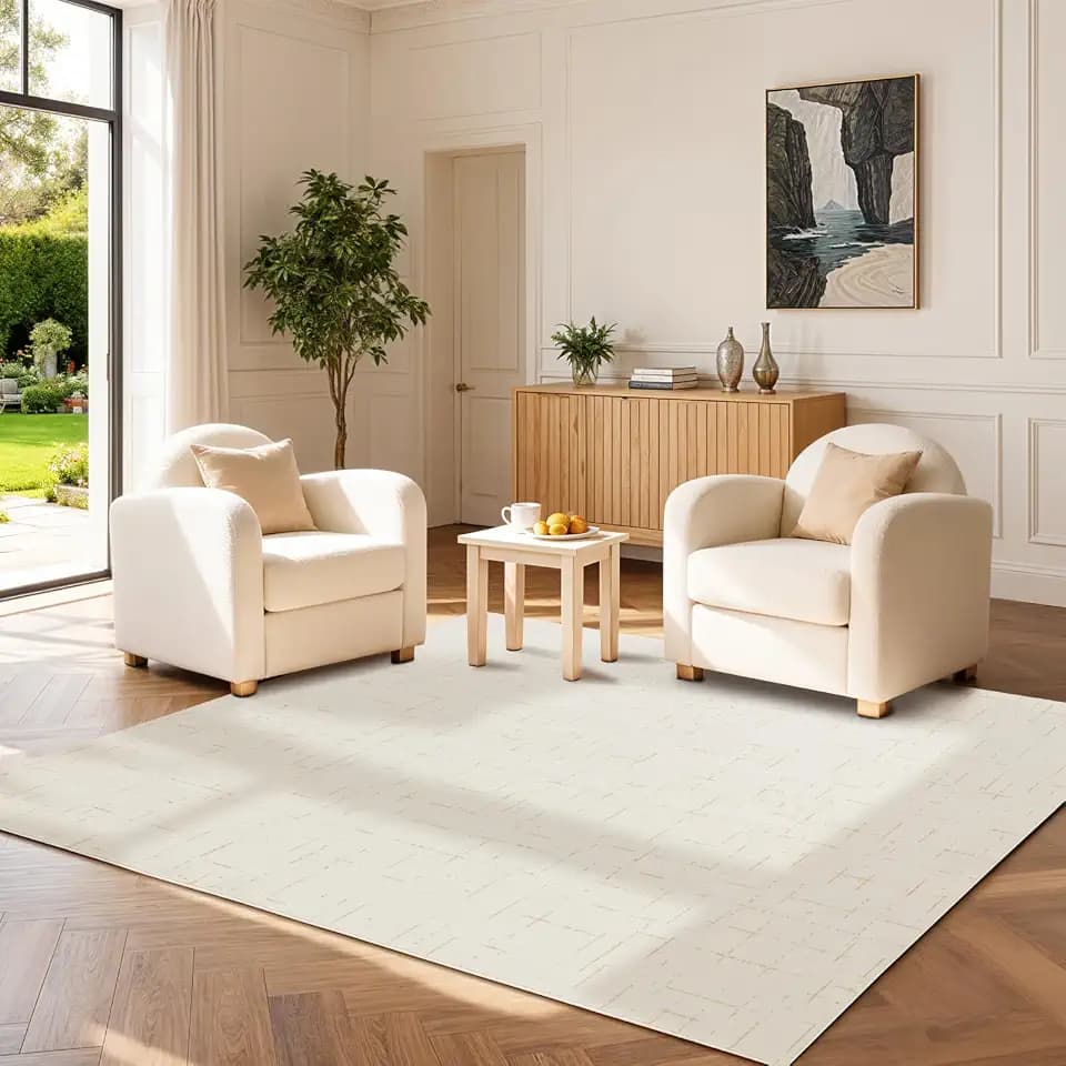 LIANLAM Washable Rug Area Rugs for Living Room - Stain Resistant Non-Slip Backing Boho Rug for Bedroom,Durable & Ultra-Thin Vintage Large Area Rug(4' x 6',White)