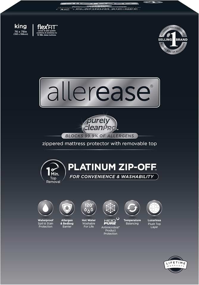 AllerEase Platinum Zip-Off Top Waterproof Mattress Protector King