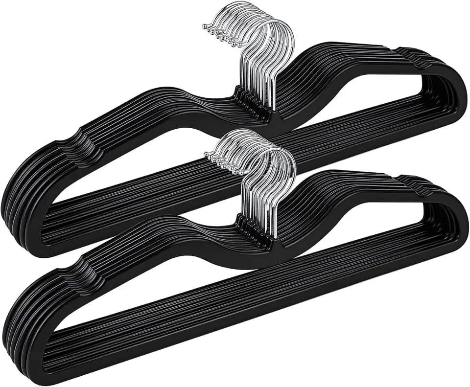 Plastic Short Neck Hangers 20 Pack Ultra-Thin Space-Saving ABS 360° Swivel Hook Ideal for Closet Organization Fits Coats Shirts Dresses & More (20, Black)