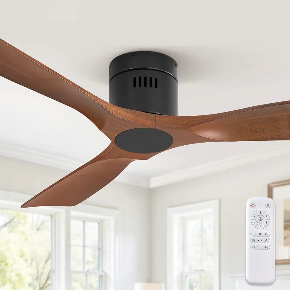 Fanbulous 52 Inch Flush Mount Ceiling Fan without Lights, Walnut