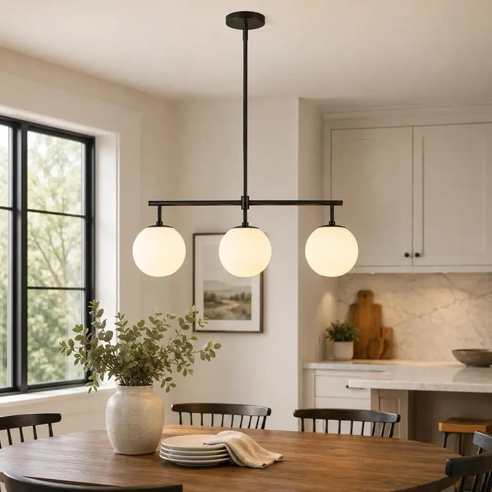 Hyunbae Modern 3-Light Island Light, Black Linear Dining Room Chandelier