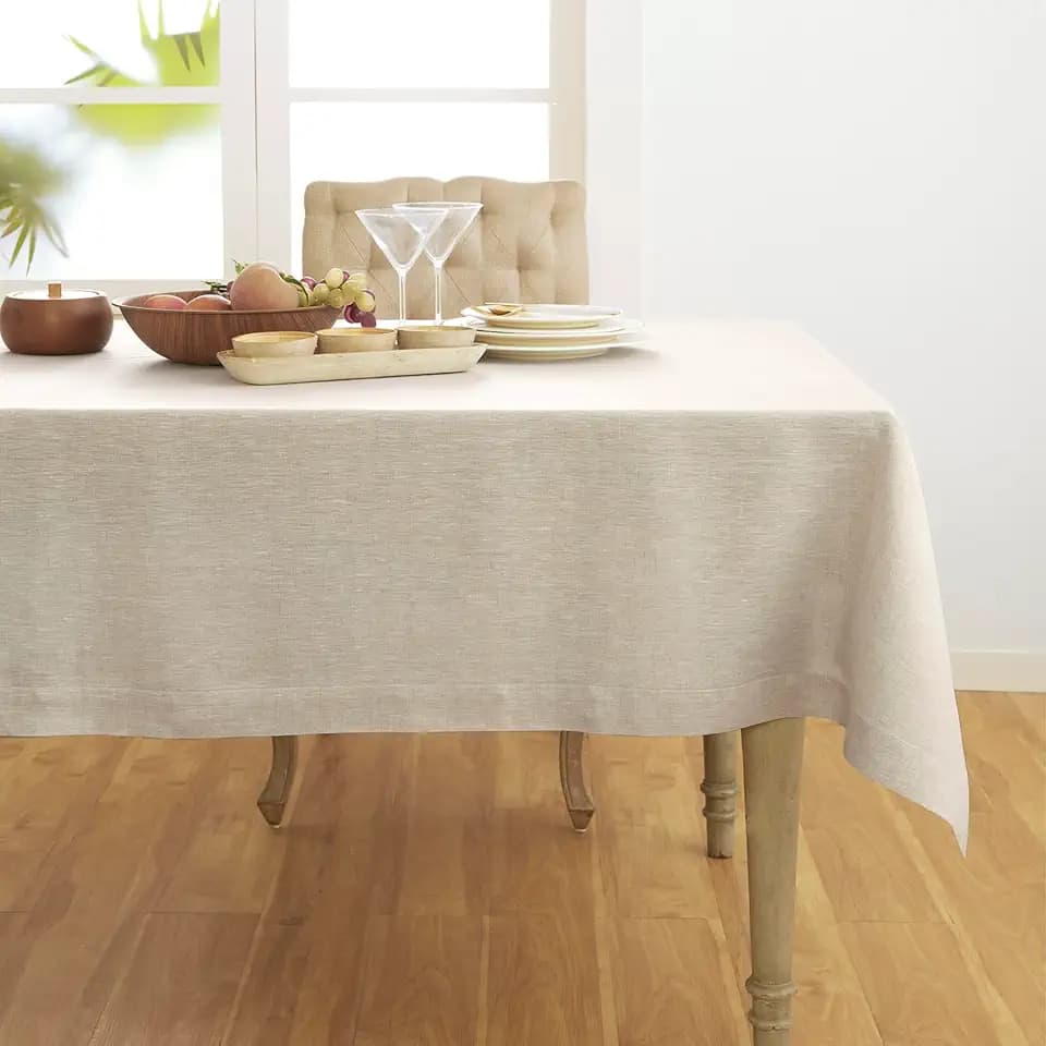 Solino Home 100% Pure Linen Tablecloth Natural Woven, Athena 60 x 108 in