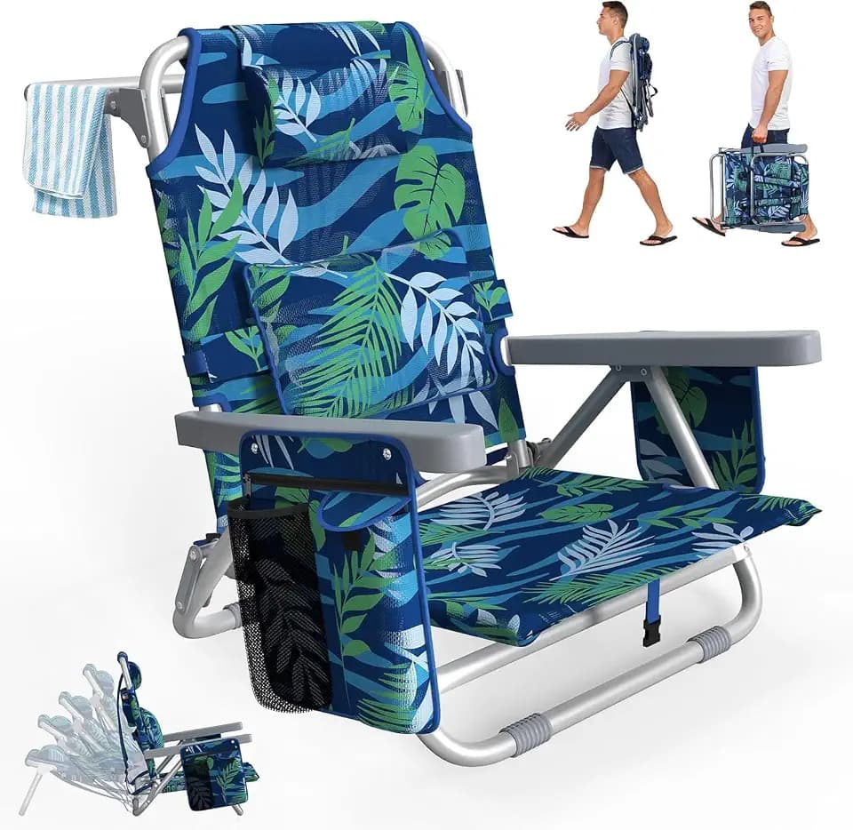 Suteck 5-Position Backpack Beach Chairs for Adults, Foldable & Portable