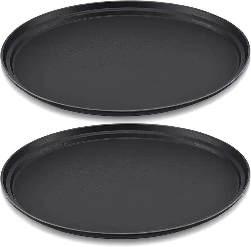 FillTouch 2 Pcs Restaurant Serving Trays Oval, 25 x 20 Inch, Black