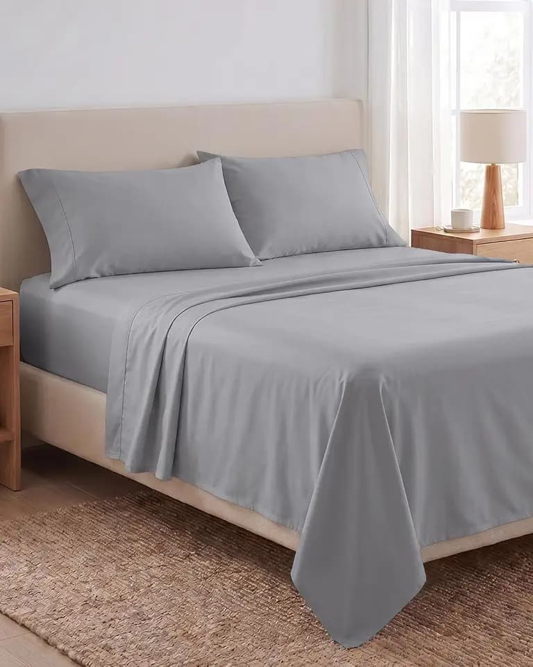 Beckham Hotel Collection 100% Cotton King Sheet Set, 4-Piece, Light Gray