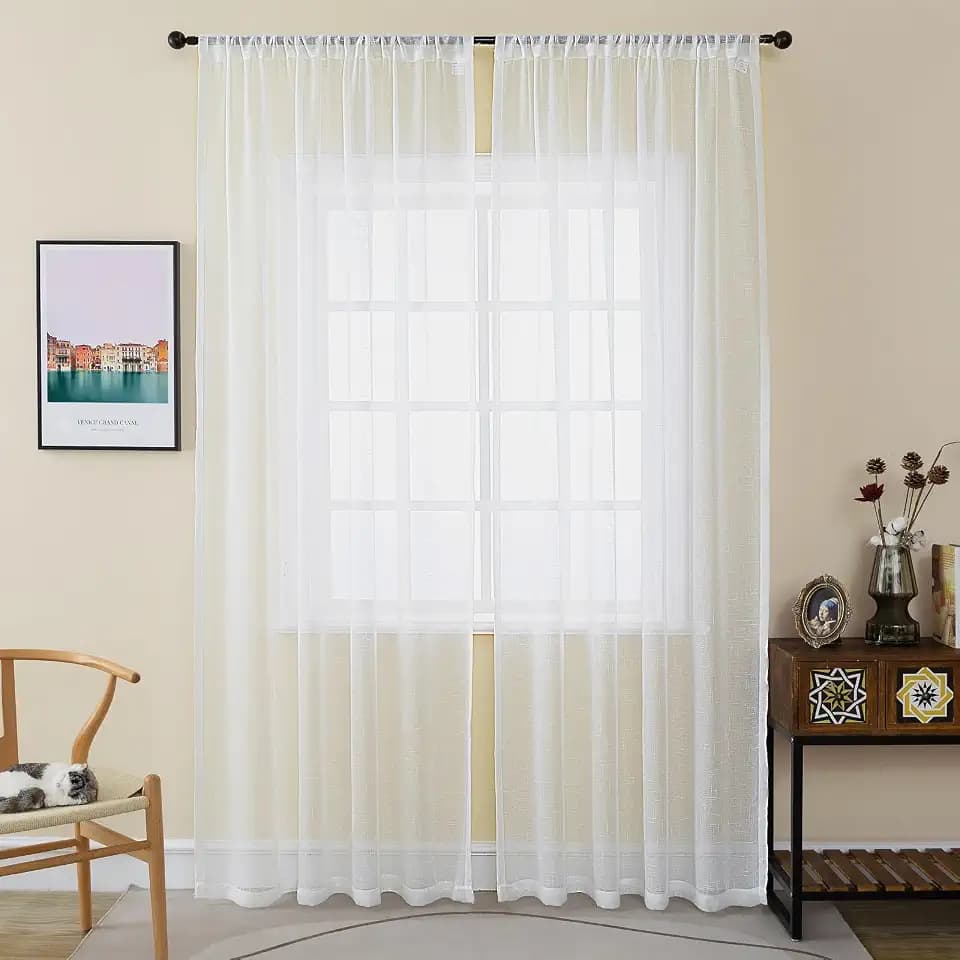 Off White Sheer 100 Inch Curtains & Drapes Long Thin Textured Transparent