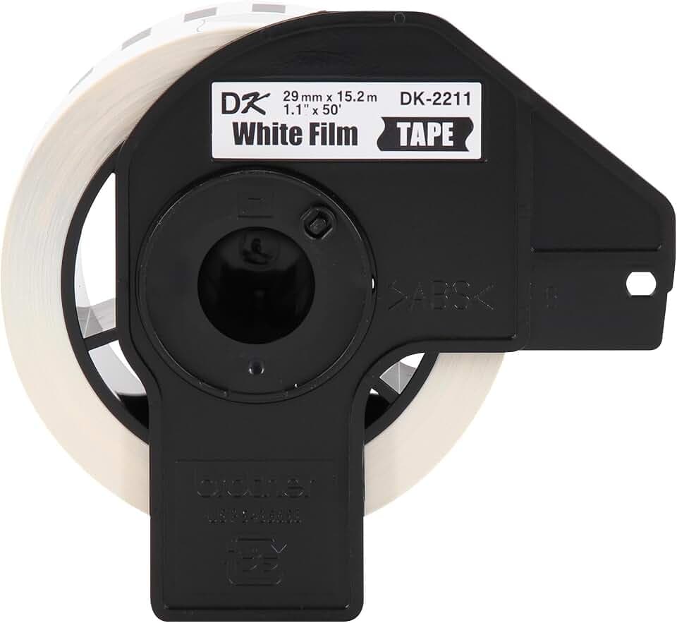 Brother Genuine DK-2211 Continuous Length Black on White Film Tape for Brother QL Label Printers, 1.1" x 50' (29mm x 15.2M), 1 Roll per Box, DK2211