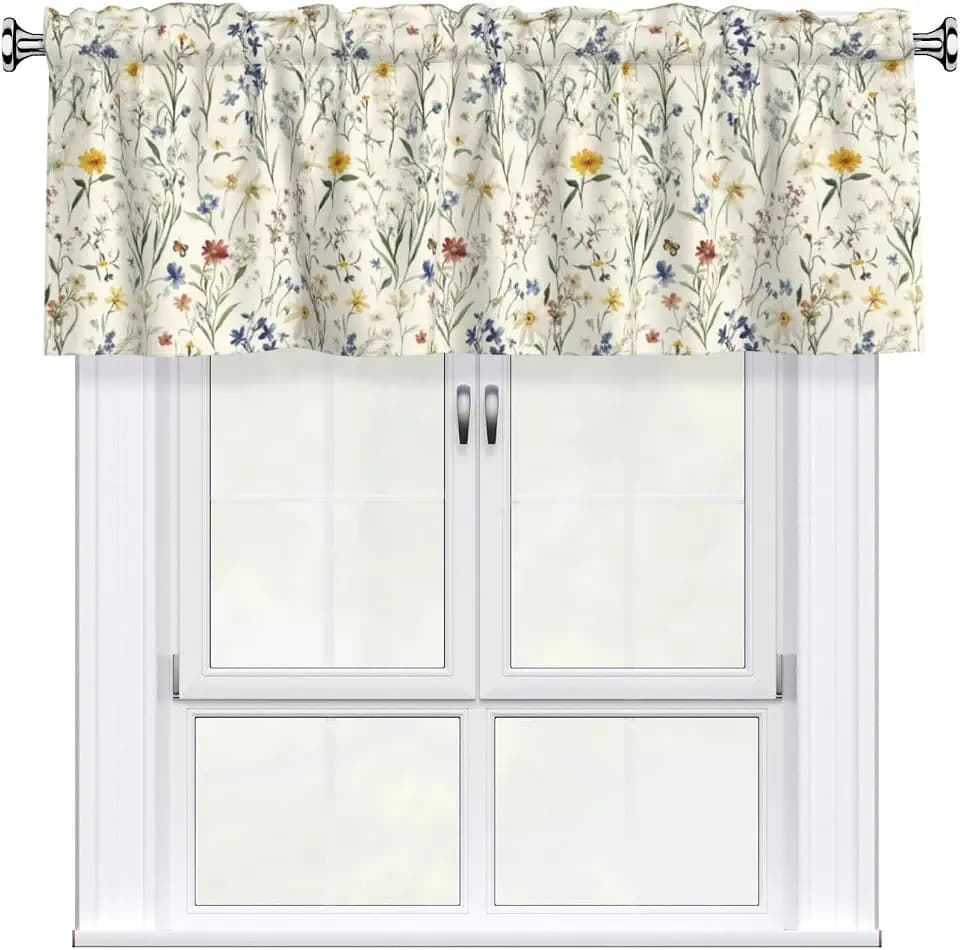 Window Valance Botanical Flower Leaf Watercolor 54x18in Curtain Treatment Valances 3" Rod Pocket Easy Install Home Decor for Living Room Bedroom Kitchen