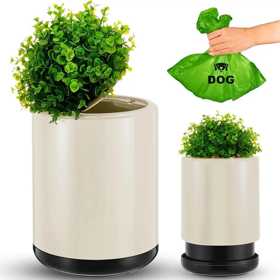 Jingmore Dog Poop Trash Can 13L Plant Styled Outdoor with Lid, White