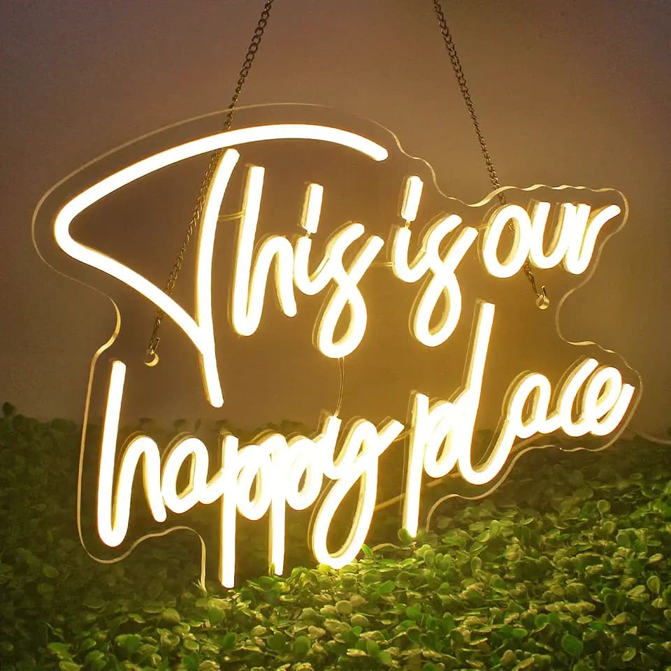 This is Our Happy Place Neon Sign Dimmable White Wall Light for Bar Decor