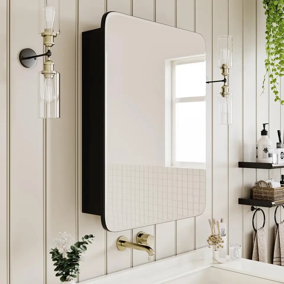 AGDULL Medicine Cabinet with Frameless Mirror, Overall 16.5" W x 24" H
