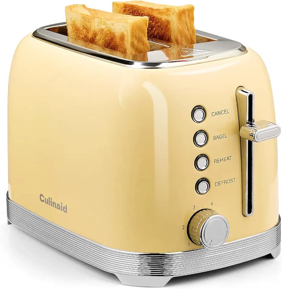 Toaster 2 Slice Retro Stainless Steel, Yellow