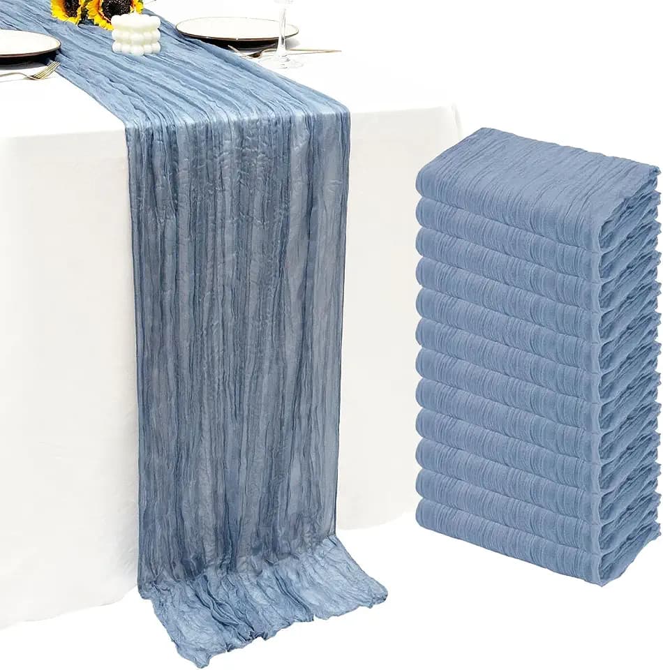 12Pack Dusty Blue Cheesecloth Table Runner 20x120 inch Gauze Table Runner