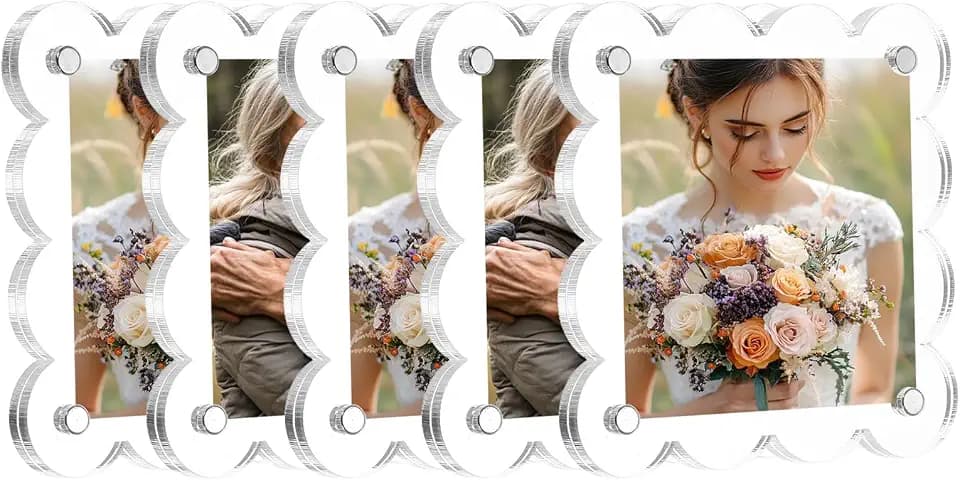 uxcell 5 Pcs Acrylic Fridge Magnetic Frame 3.1 x 3.1 Inch Clear Wavy Square Fridge Magnets Double Sided Magnetic Picture Photo Frames Refrigerator for Fujifilm Mini Picture