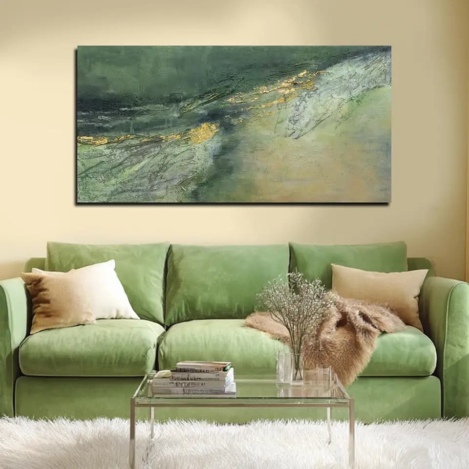 Sage Green Abstract Canvas Print Modern Wall Art Living Room 29x58 inch