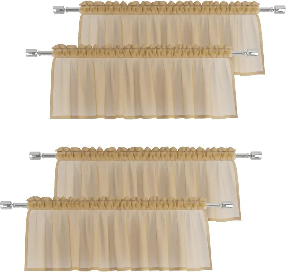 Brown Valances 4 Pieces Sheer Valences 18 inch Curtains Living Room Window Curtain Bedroom Kitchen Small Short Mini Curtain Panels Topper Rod Pocket 52"x18"