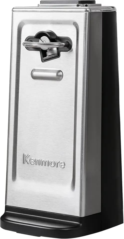 Kenmore Electric Can Opener – Smooth Edge, Automatic Side-Cut Blade, Extra-Tall Design for Regular & Pop-Top Cans, Easy One-Touch Operation, Black & Stainless Steel