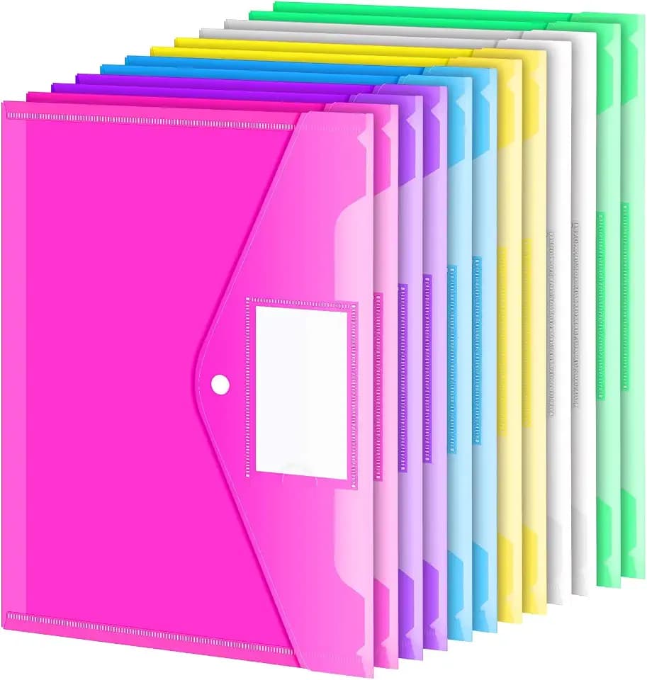 Sooez 12 Pack Folders Plastic Envelopes, Clear Plastic File Folder