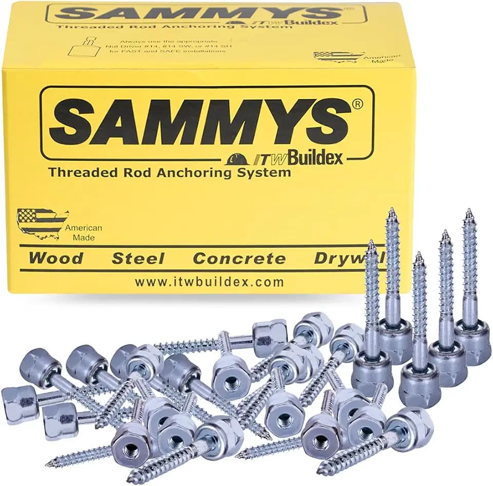 Sammys 8003957-25 Vertical Rod Anchor Super Screw with 1/4 in. Threaded Rod Fitting, 1/4 x 2'' Screw, for Wood (Pkg.=25) , Zinc
