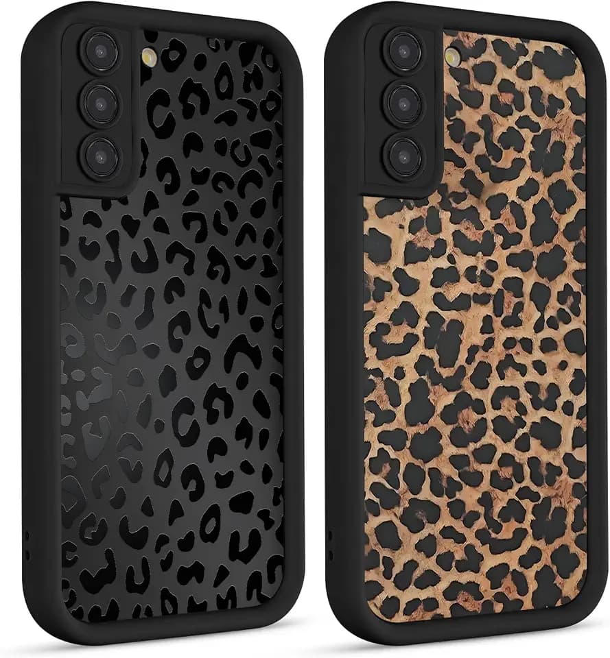 Saqmkil 2 Stück Hülle für Samsung Galaxy S21 FE 5G 6,4'', Aesthetic Leopard Muster Design Mädchen Frauen Geschenk Matte Handyhülle, Weich Dünn Silikon Süßes Motiv Stoßfest Case Schutzhülle - Schwarz