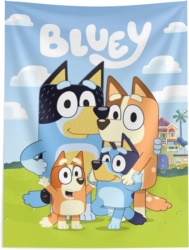 Northwest Bluey Hooray Heelers Wall Hanging – Official Bluey Fabric Tapestry for Nursery, Playroom & Kids’ Birthday Banner, Party Decorations | 40 x 57 Inches