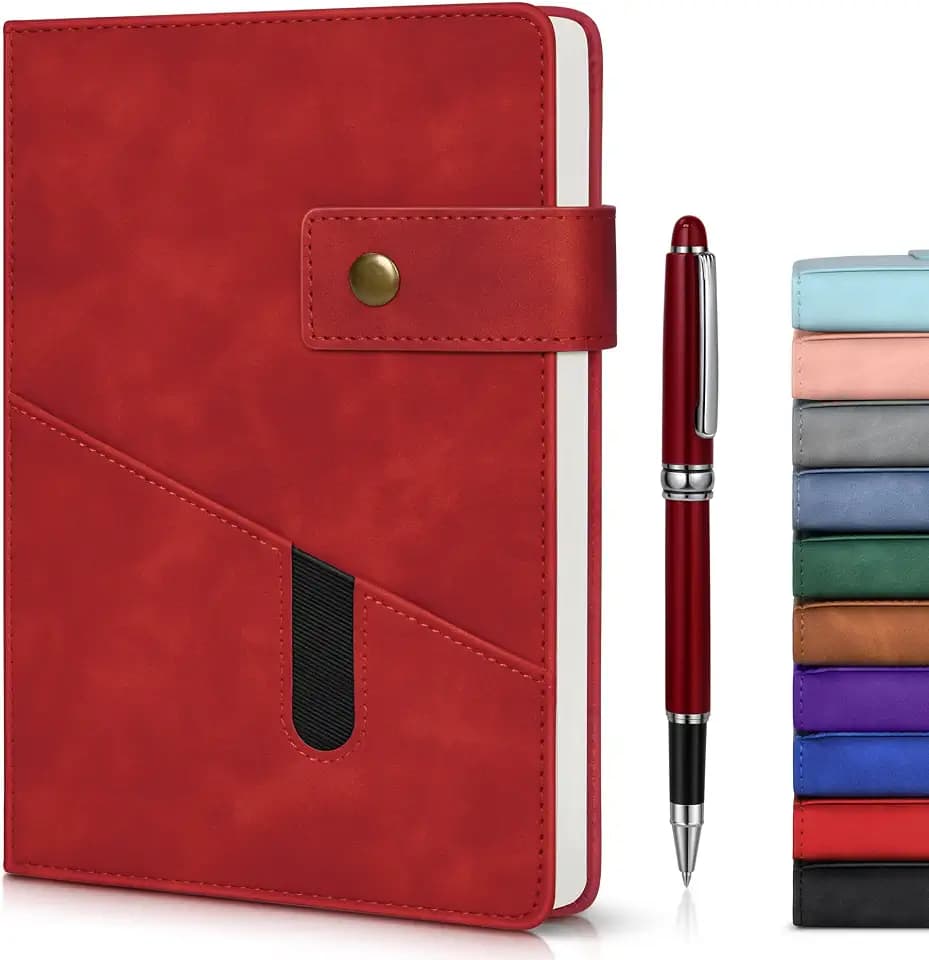vfaejll A5 Lined Leather Journal, 5.9" x 8.4", Hardcover Notebook with Pen