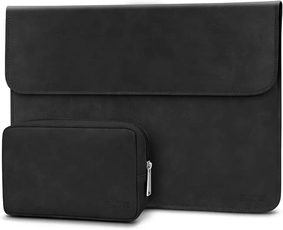 TECOOL 12.3-13 Zoll Laptop Hülle Tasche Leder Schutzhülle und Zubehörtasche für MacBook Air 13 M2 A2681/M1 A2337/A1932/A2179 2022 2018-2020, 2016-2022 MacBook Pro 13 M1 M2,XPS 13, Surface Pro-Schwarz