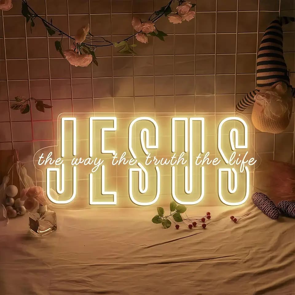 JESUS Neon Sign Neon Sign, 17.7″ × 7.7″ Bible Verse LED Wall Light Dimmable