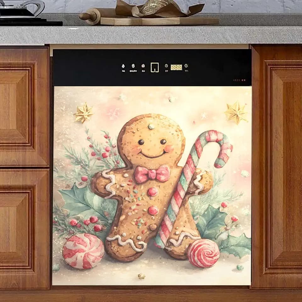 Christmas Dishwasher Magnet Cover Cookies Christmas Decorative Dish Washer Cover Panel for the Front Sticker Decal Washing Machine Cover Holiday Decor 26x23 in
