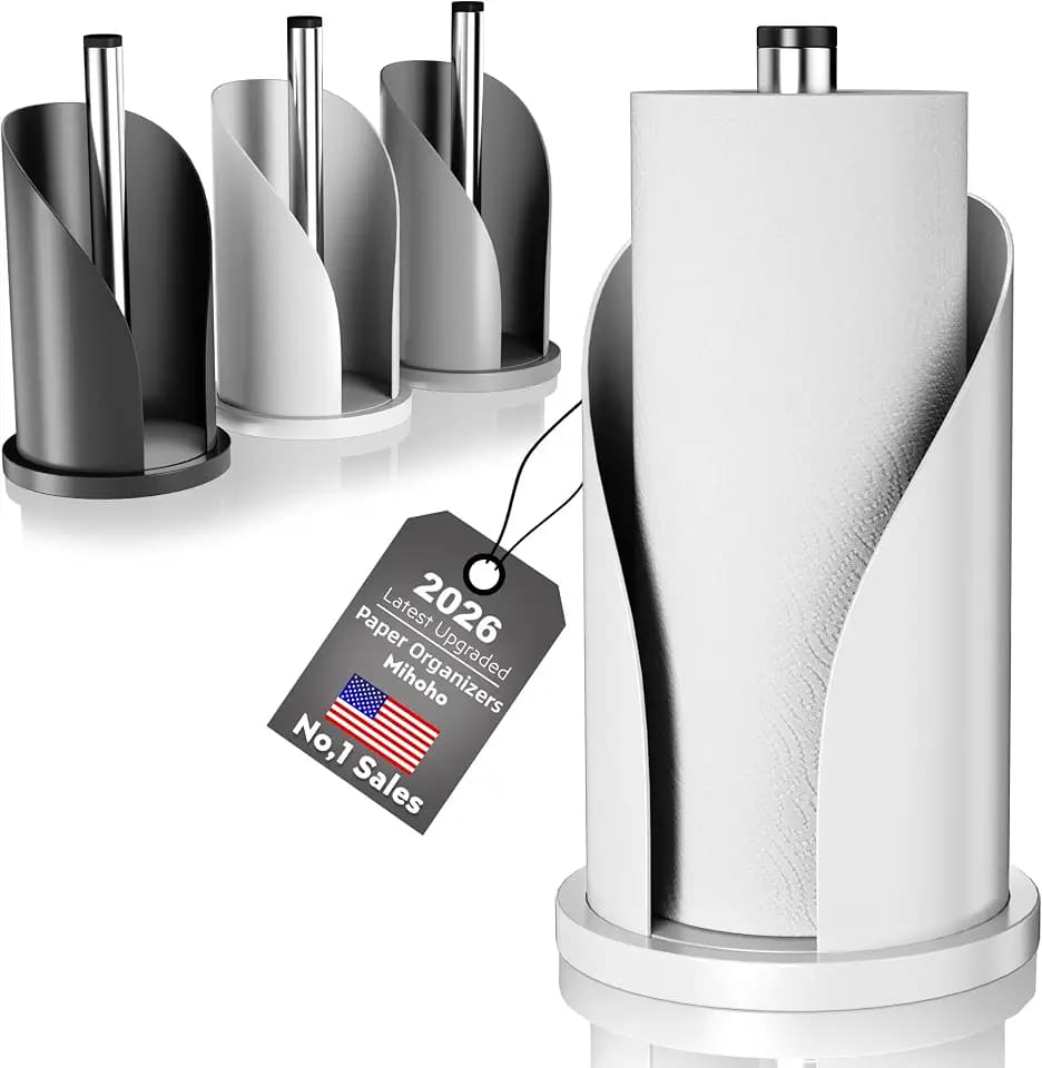 Toilet Paper Towel Holder, Stainless Steel Freestanding Bathroom Tissue Organizer, Rolls Storage Holder, Paper Towel Dispenser for Bathroom Kitchen (White S)