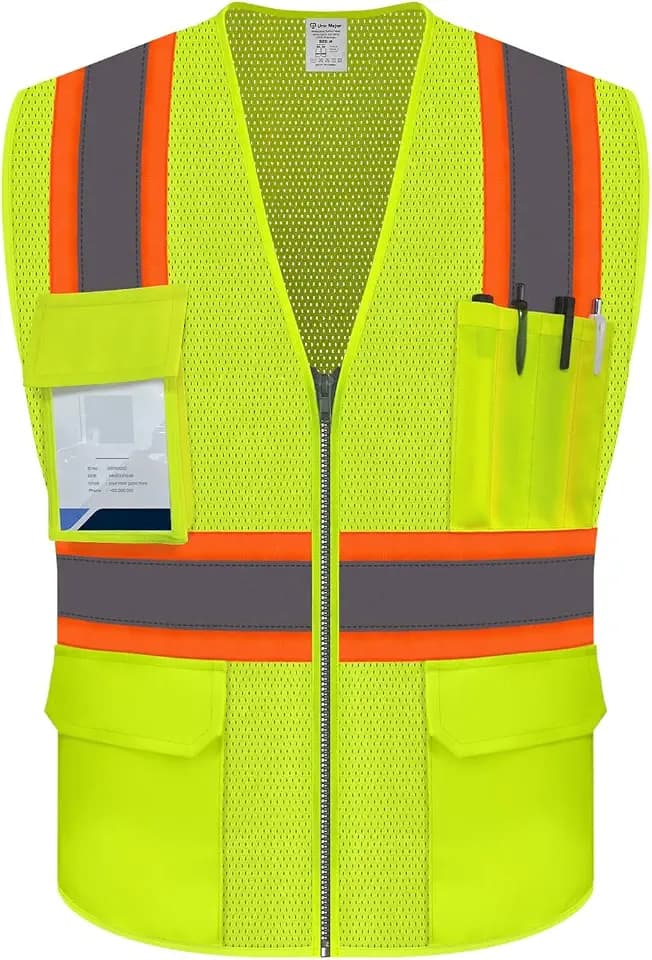 Safety Vest for Men Women, Hi Vis Vest with Pockets, High Visibility Work Vest with Reflective Strips for Workers/Contractors/Surveyors/Drivers, Mesh Design, ANSI Compliant, (UB-Yellow, L)