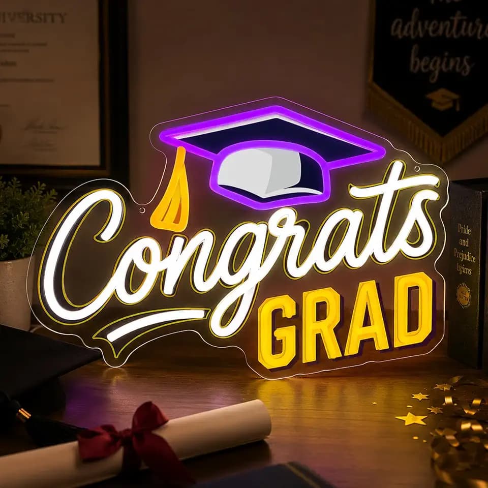 Congrats Grad Neon Sign Dimmable LED Graduation Party Wall Decor