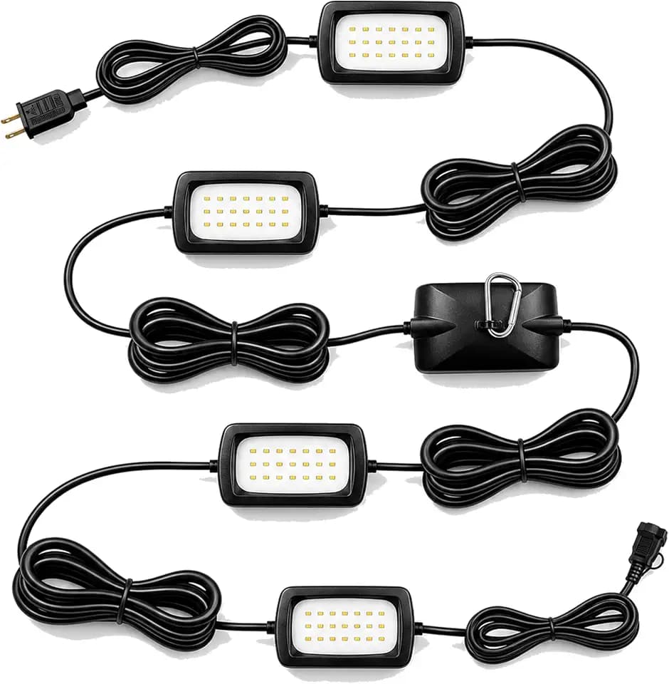 Owleye 50FT Led Work Light 85W 8000LM Waterproof Construction String Lights Linkable Temporary Work Lighting Outdoor Indoor Worklight (5 Light Heads)