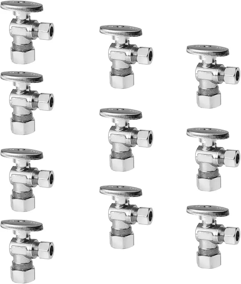 10Pcs EFIELD Angle Stop Valve 1/2"Nominal(5/8"OD)Comp x 3/8"OD(VALVE119-10)